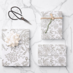 Trendy vintage flowers roses in neutral colors wrapping paper sheets