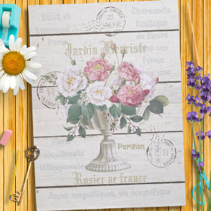 Trendy vintage French artsy Ephemera rustic wood Tissue Paper