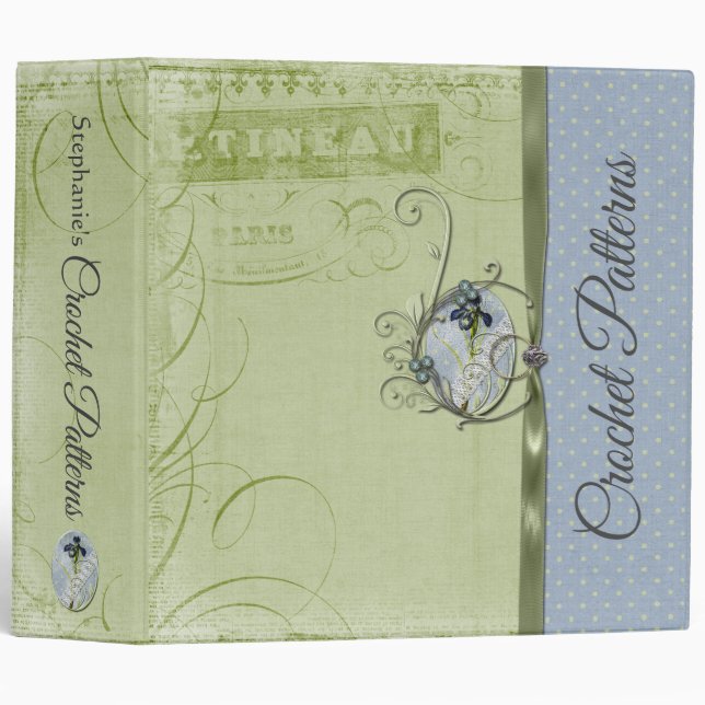 Trendy Vintage French Paper Crochet Pattern 3 Ring Binder (Front/Spine)