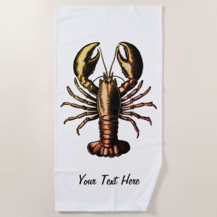 Trendy vintage Lobster  Personalized Beach Towel