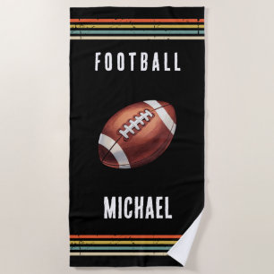 Trendy Vintage Personalized Football Ball Black Beach Towel