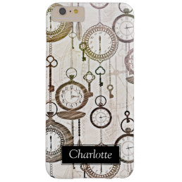 Trendy Vintage Pocket Watches &amp; Keys Custom Name Barely There iPhone 6 Plus Case