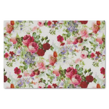 Trendy Vintage Red And Pink Floral Print Tissue Paper by ChicPink at Zazzle