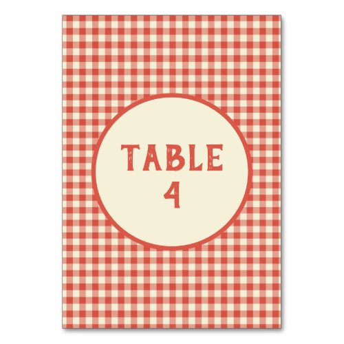 Trendy Vintage Red Checkerboard Pattern Custom Table Number