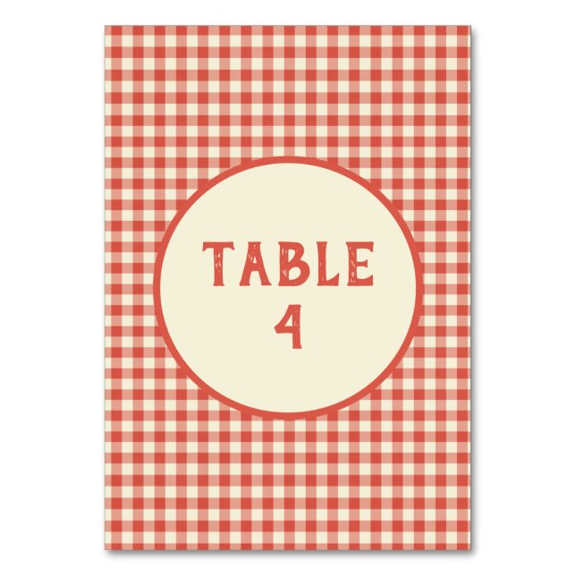 Trendy Vintage Red Checkerboard Pattern Custom Table Number (Front)