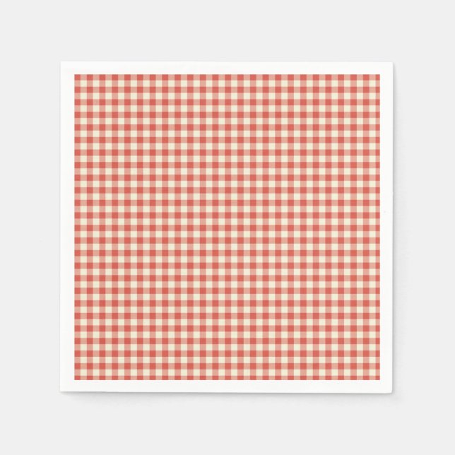 Trendy Vintage Red Checkerboard Pattern  Napkins (Front)