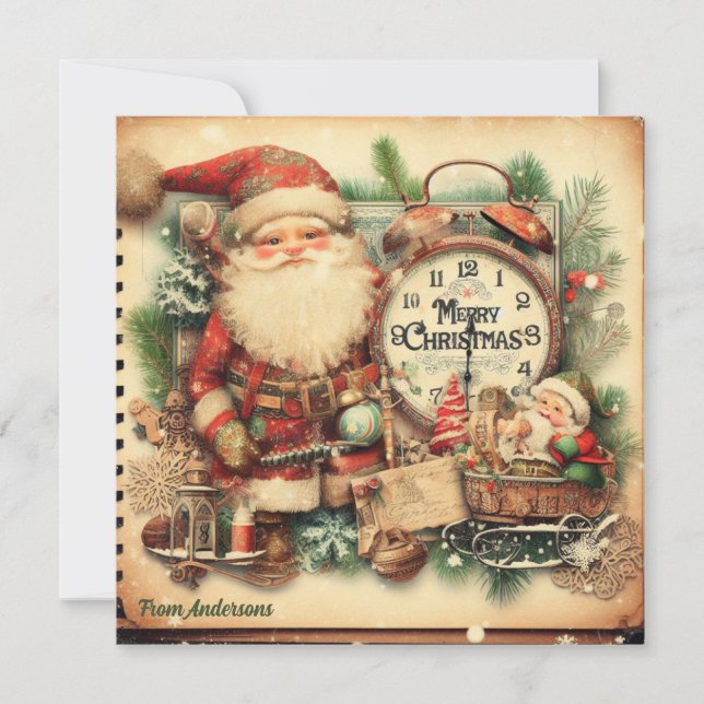 Trendy vintage retro illustration Santa Claus Holiday Card (Front)