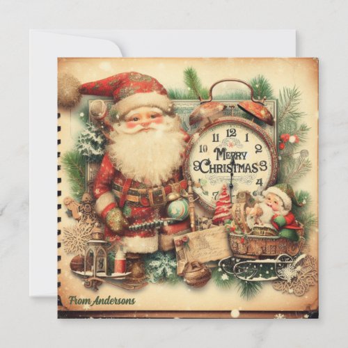 Trendy vintage retro illustration Santa Claus Holiday Card