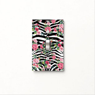 trendy vintage roses and zebra stripes pattern light switch cover