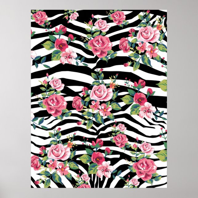 trendy vintage roses and zebra stripes pattern poster (Front)
