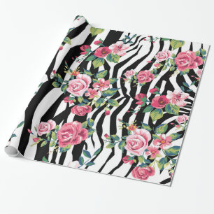 trendy vintage roses and zebra stripes pattern wrapping paper