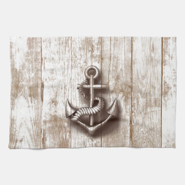 Trendy vintage rustic nautical anchor wooden towel (Horizontal)