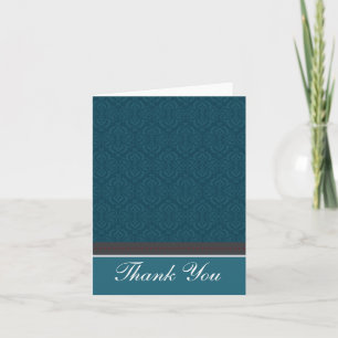 Trendy Vintage Teal Damask Thank You Card