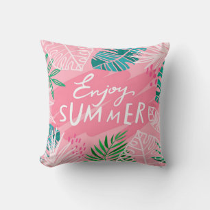 Trendy vintage tropic summer. Lettering enjoy summ Throw Pillow