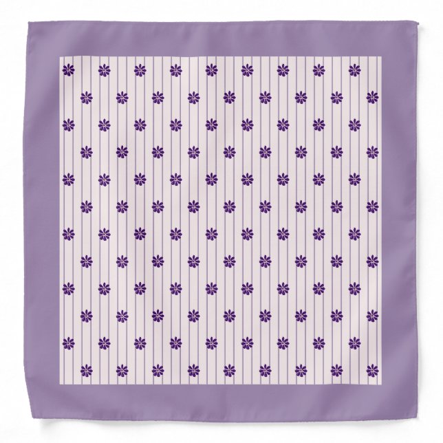 Trendy Violet Border, Stripes & Purple Flower Rows Bandana (Front)