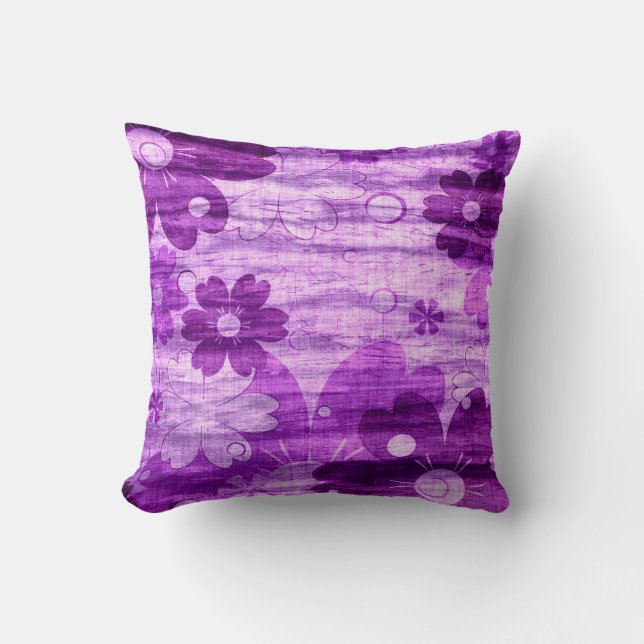 Trendy Violet Flower on Wood Throw Pillow (Front)