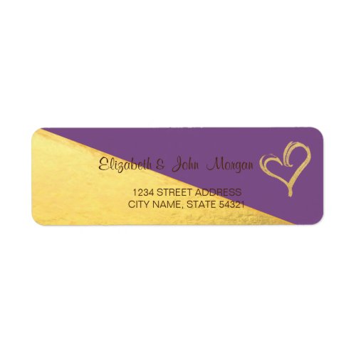 Trendy Violet  Gold Glitter Heart  Address Label