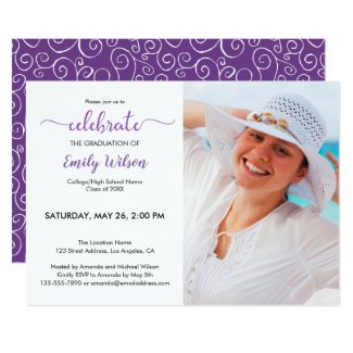 Trendy Violet Graduate Photo Graduation Invitation