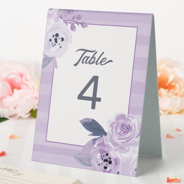 Trendy Violet Lavender Purple Floral Table Number Table Tent (In SItu (Wedding))