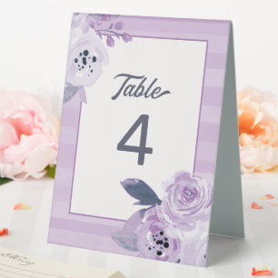 Trendy Violet Lavender Purple Floral Table Number Tent