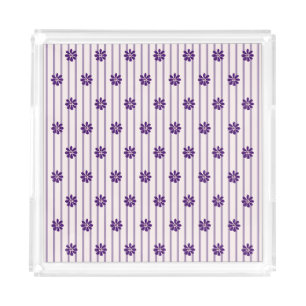 Trendy Violet Stripes & Purple Flower Rows Vanity Acrylic Tray