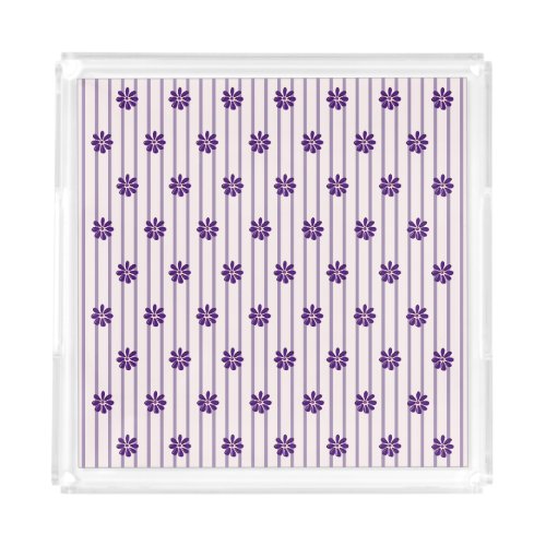 Trendy Violet Stripes  Purple Flower Rows Vanity Acrylic Tray
