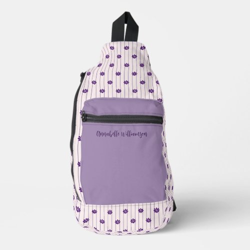 Trendy Violet Your Name Stripes  Blooms Sling Bag