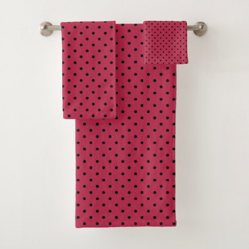 Trendy Viva Magenta and Black Dots  Bath Towel Set