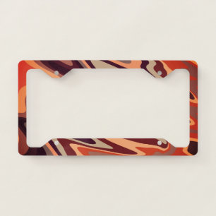 Trendy vivid boho brown orange Abstract wavy License Plate Frame