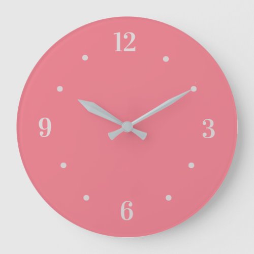 Trendy Warm Coral Pink  with Grey Numerals Large Clock