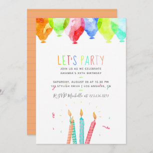 Trendy Watercolor Any Age Birthday Party Invite