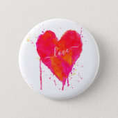 Trendy Watercolor Artsy Valentine's Day Heart Love Button (Front)