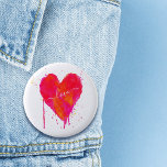 Trendy Watercolor Artsy Valentine's Day Heart Love Button<br><div class="desc">This artistic, modern Valentine's Day flair button was designed using my colorful watercolor heart painted with bright hues of fuchsia pink, neon orange, and fluorescent red. The paint drips and splatters give the card a fun artsy, abstract feel. The trendy fonts and text can be customized for a fully personalized...</div>