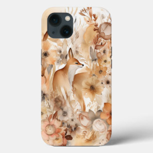 Trendy Watercolor Boho Floral & Fox iPhone 13 Case