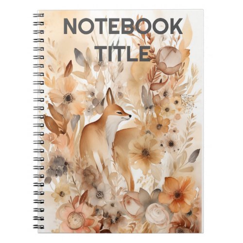 Trendy Watercolor Boho Floral  Fox Notebook