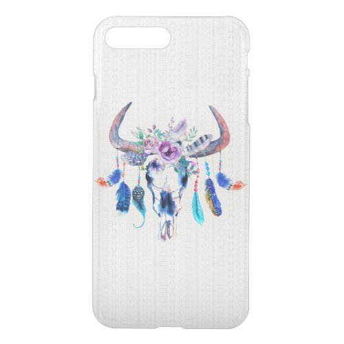 Trendy Watercolor Bull Skull And Purple Flowers iPhone 8 Plus7 Plus Case