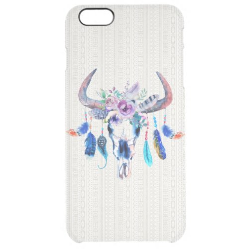 Trendy Watercolor Bull Skull And Purple Flowers Clear iPhone 6 Plus Case