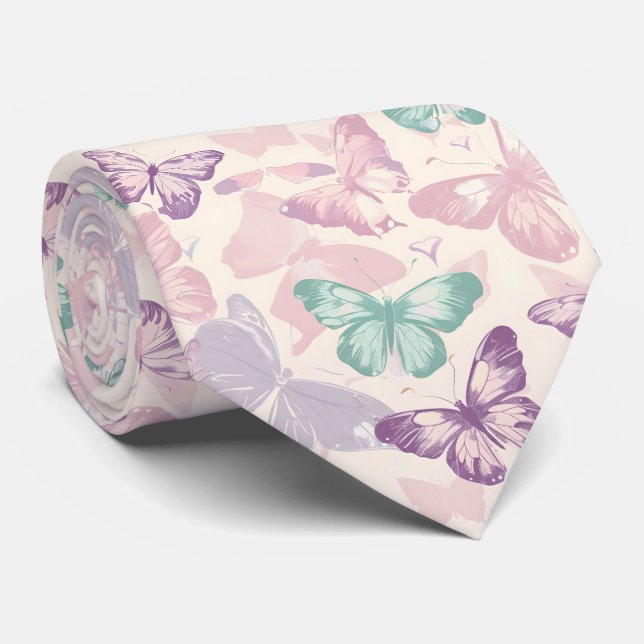 Trendy Watercolor Butterfly Neck Tie (Rolled)
