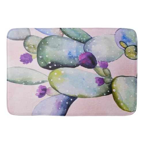 Trendy Watercolor Cactus  Purple Cactus Blossoms Bath Mat