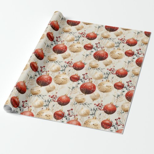Trendy watercolor Christmas bubbles and stars Wrapping Paper