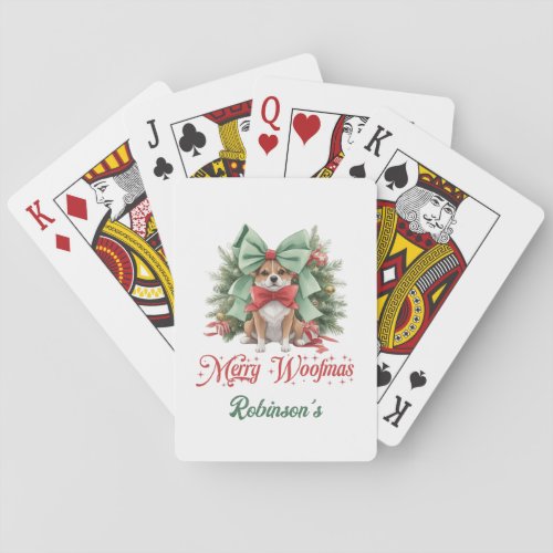 Trendy watercolor Christmas dog with bow  Playing Cards