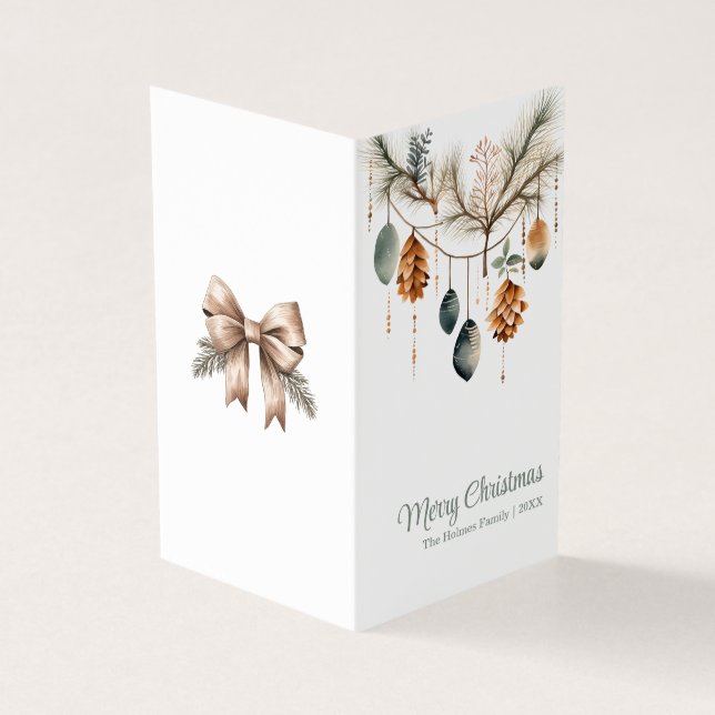 Trendy Watercolor Christmas Ornament Greeting Card (Outside)