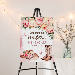 Trendy Watercolor Cowgirl Baby Shower Welcome Sign