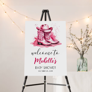Trendy Watercolor Cowgirl Baby Shower Welcome Sign