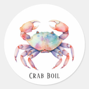 Trendy Watercolor Crab Boil Party Classic Round Sticker