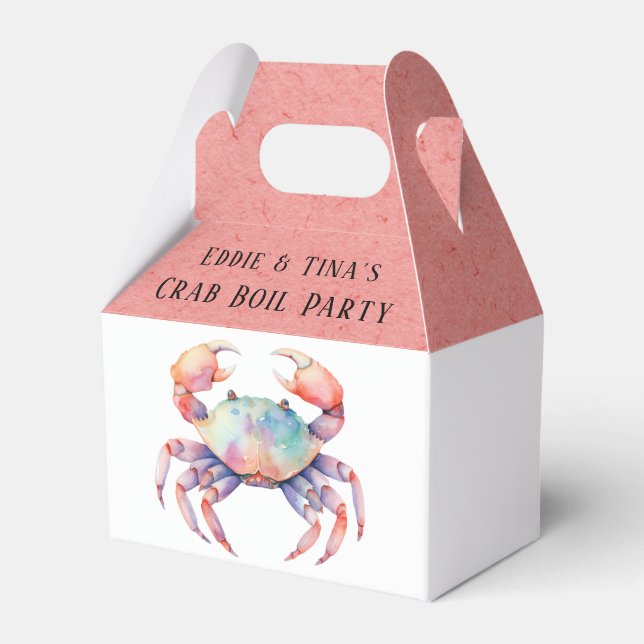 Trendy Watercolor Crab Boil Party Favor Boxes (Front Side)