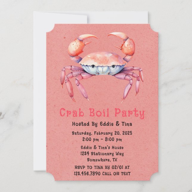 Trendy Watercolor Crab Boil Party Or Company Party Invitation (Front)