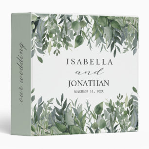 Trendy Watercolor Eucalyptus Greenery Wedding 3 Ring Binder