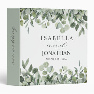 Trendy Watercolor Eucalyptus Greenery Wedding 3 Ring Binder