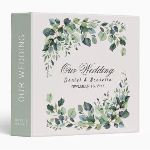 Trendy Watercolor Eucalyptus Greenery Wedding 3 Ring Binder